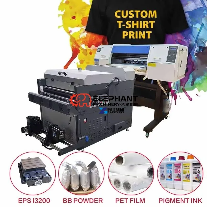 60CM I3200-A1 DTF Printer Automatic Large Format Digital T-Shirt Transfer Printing Machine A3 Print Dimension Powder