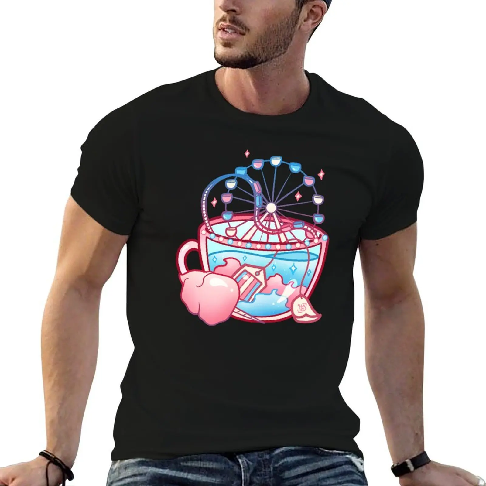 Pride Flag Teacup - Cotton Candy Transgender T-Shirt t shirts for man cotton funny man t shirts for men casual T-Shirt