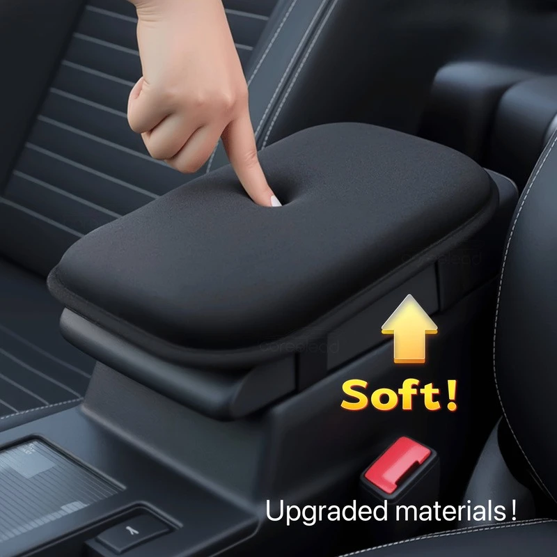 High-End Black Car Armrest Cushion, Thickened And Ultra-Soft, Essential for Road Trips. Relieves Arm Fatigue, Easy to Install