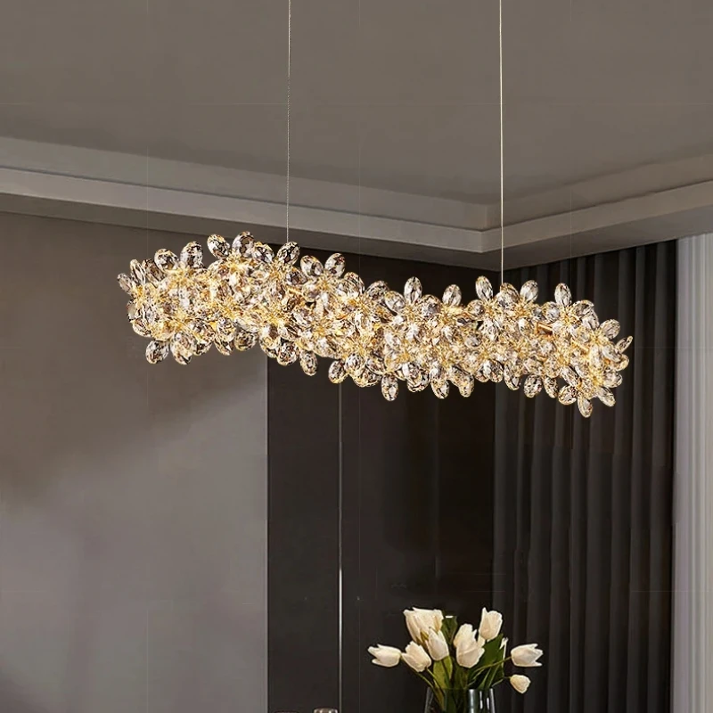 

2025 New Designer Rectangular Crystal Chandelier Ceiling Light Dimmable Pendant Lamp Adjustable Chain for Staircase Room