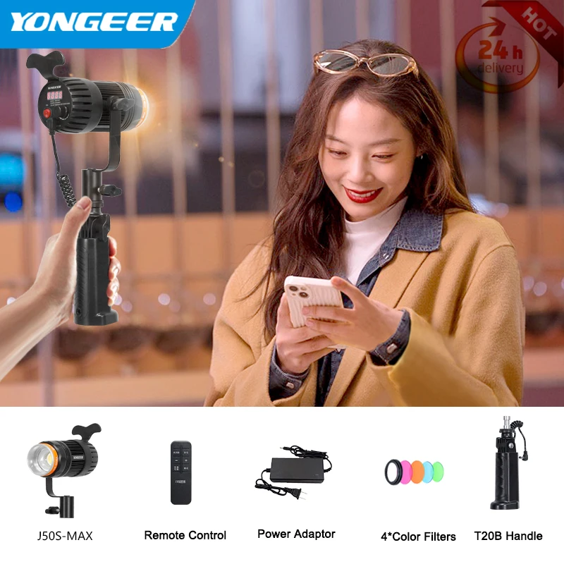 

YONGEER 50W 3000k-6000k Bi-color LED Fill Lamp Video Photography Lighting, Live Stream Photo Studio Light with 4*Color Filters