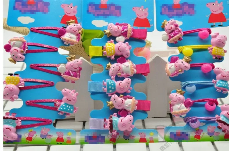 Peppa Pig Children\'s Cartoon Hairpin Movable Doll Toy Pink Piggy Mini Hairpin Girl Hair Accessory Toy sisters Gift