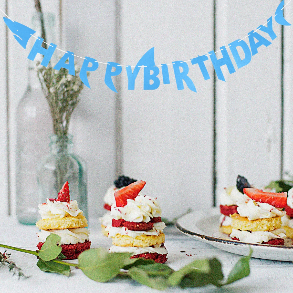 

Shark Theme Decoration Garland Birthday Party Banner Nonwovens Hanging Pull Flag