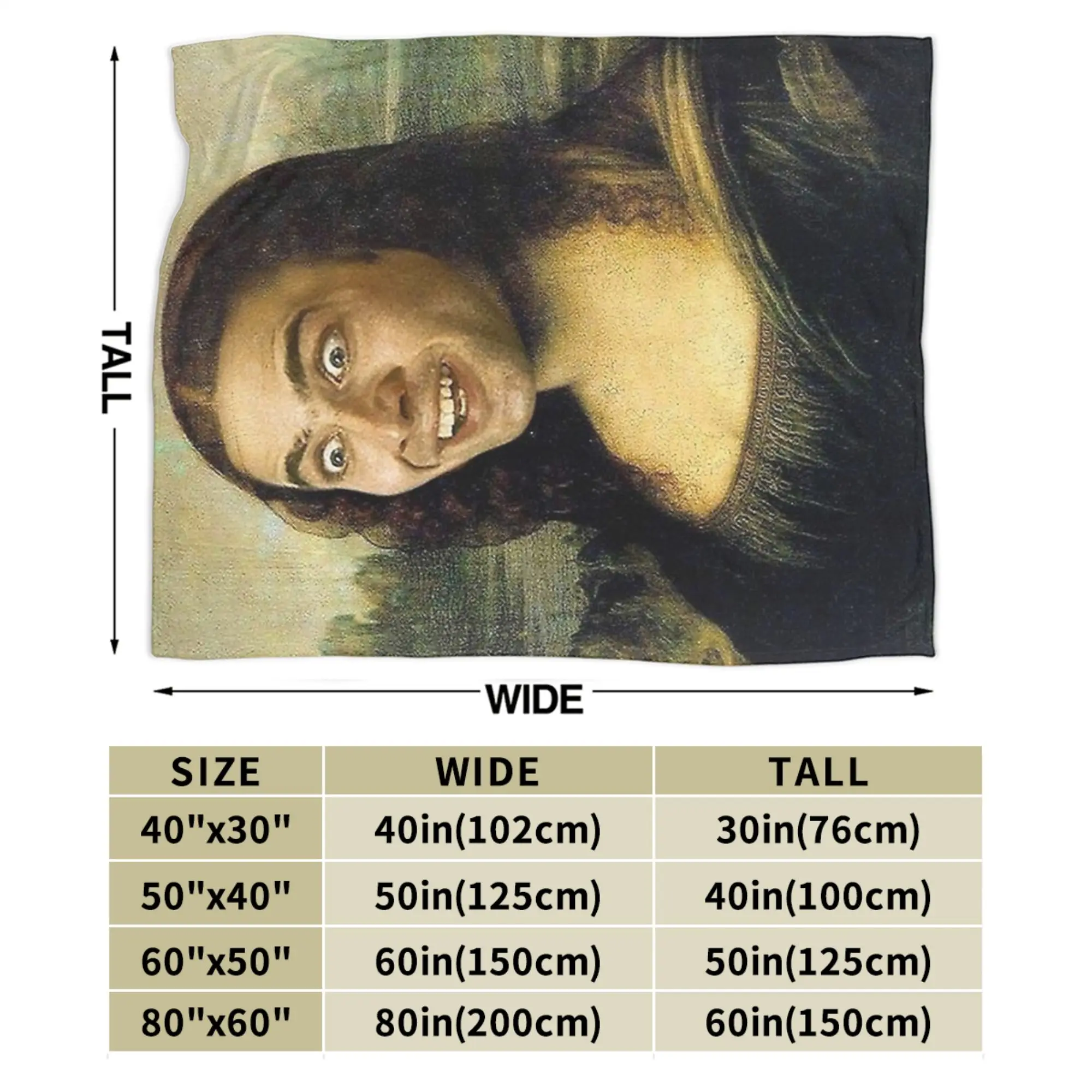 نيكولاس كيج كما الموناليزا البطانيات الصوف الربيع/الخريف المحمولة خفيفة الوزن رمي بطانية للمنزل سيارة المفرش