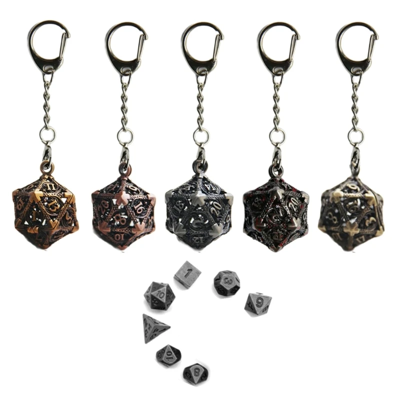 Dragon Dices Pendant Keychain Tiny Metal Dices Jewelry Set Mini Polyhedral Dices Keyring Jewelry for Fashion Enthusiasts