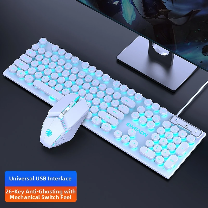 Wired Gaming Mechanical Keyboard Mouse Set Ergonomic ABS Keycaps Durable Colorfast RGB White Ice Blue Light Punk Version