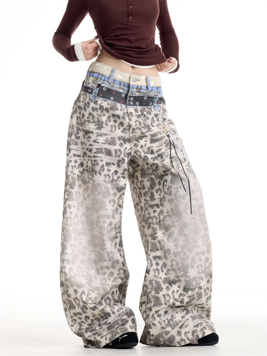 

American Style Loose Wide Leg Casual Pants for Women Leopard Print Spring Autumn Fashion Ladies High Waist Trousers