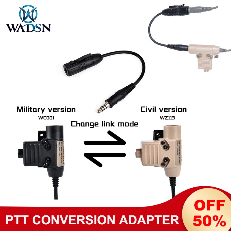 WADSN U94 PTT Headset Adapter Airsoft Militry Wiring Transform Adapters Civilian Headphone Converter Accessories 7.0 Plug new mt20ml battery adapter converter for makita 18v li ion battery for milwaukee 18v cordless power tools accessories