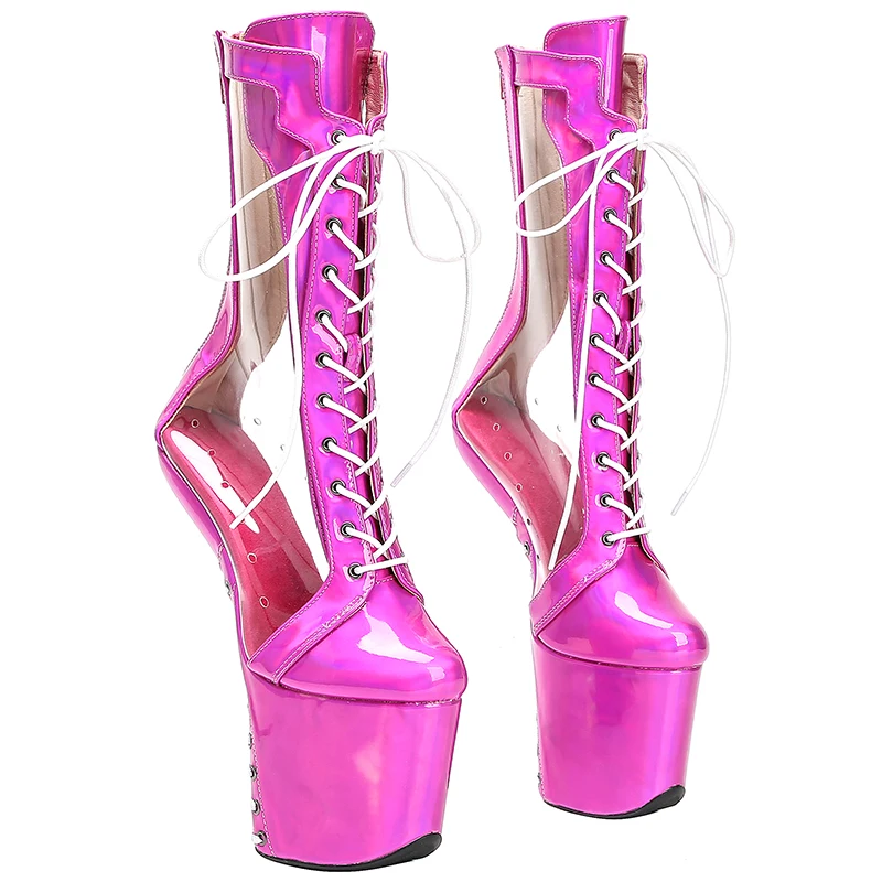 Leecabe PVC with Shinny PU Upper Platform Ankle Boots Sexy Exotic Heelless Pole Dance Shoes