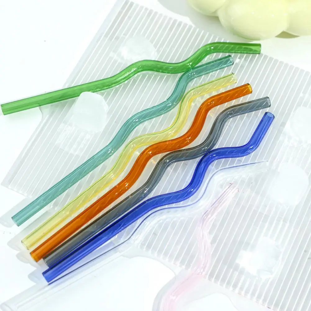 Reusable Glass Straws Eco-friendly High Glass Wavy Straws for Juice Tea Coffee Reusable Colorful Straws for Cocktails Lemonades