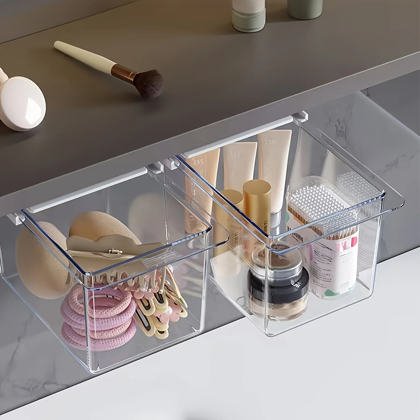

1 2 3 6Pcs expandable transparent minimalist bathroom storage cabinet with drawer style concealed pull out mechanism storage box