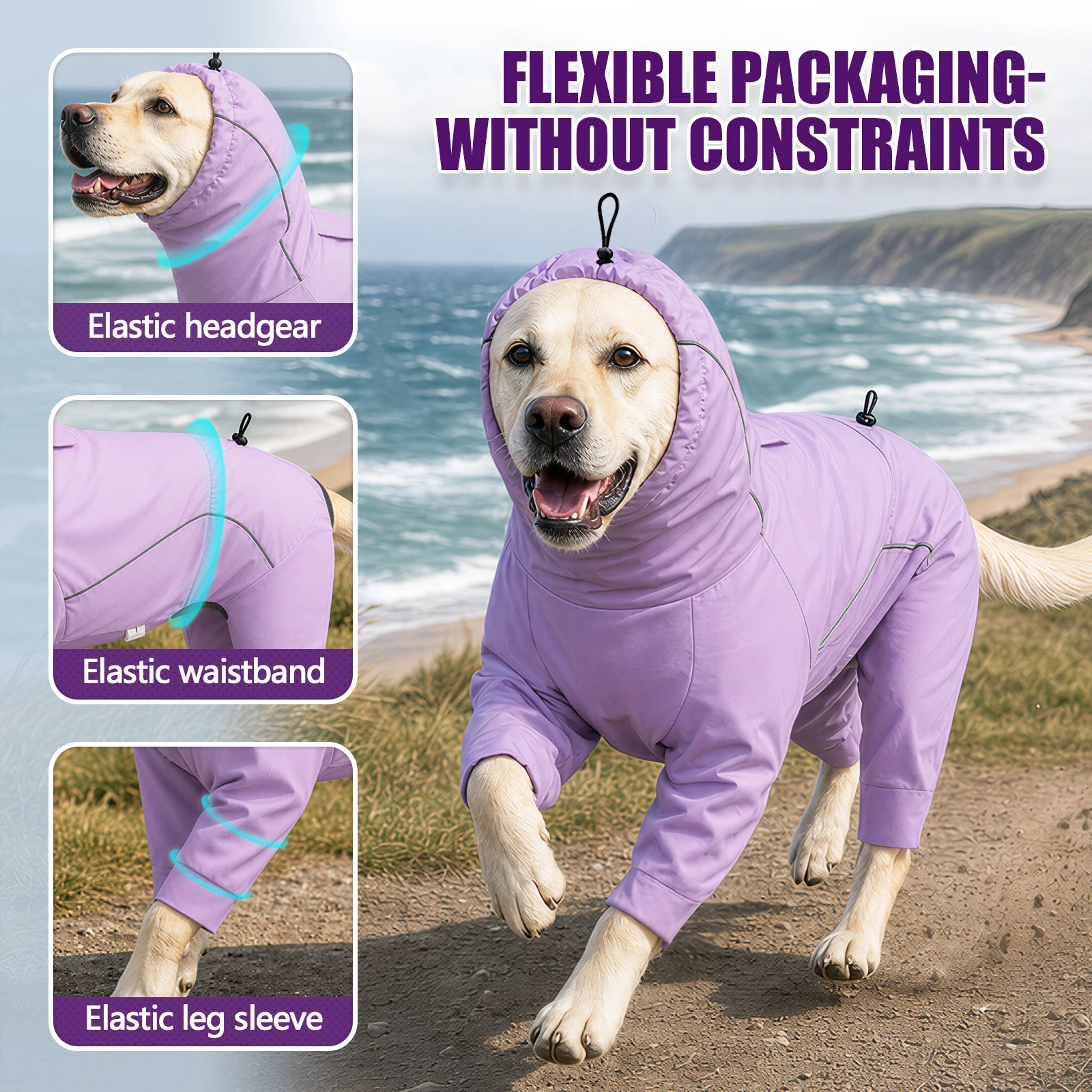 Hunde-Schutzanzug gegen Zecken & Fuchsschwanzmilben, Ganzkörper-Overall mit Vier Beinabschnitten, Atmungsaktiver Schnelltrocknender Stretch-Stoff, Wasserabweisend – Detail 4