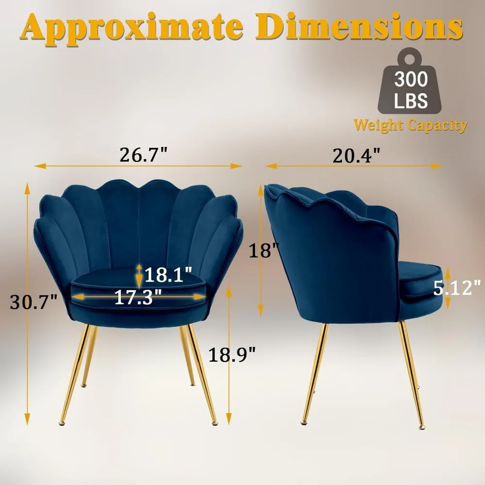 Accent Chairs Set of 2 for Living Room, Velvet Upholstered Makeup Room Vanity Chair with Back, Golden Metal Legs Accent Side Cha image 2