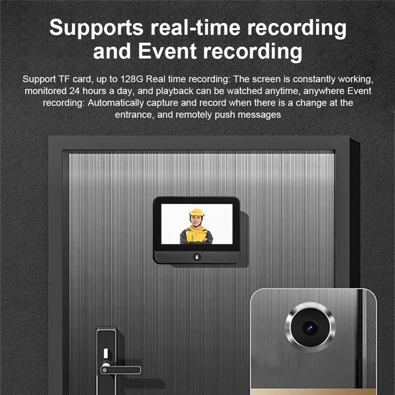 -A90P Tuya Wifi 2MP Mini olho mágico digital visualizador PIR detecção de movimento campainha câmera de porta com tela de 4,3 polegadas