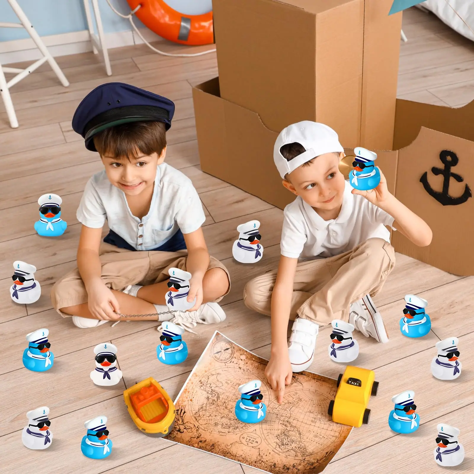 Anatra da crociera sfusa con occhiali da sole Set 2 x 1,9 x 2,4 pollici Mini anatre di gomma a vela Giocattolo per navi estive Duckies da bagno striduli per feste