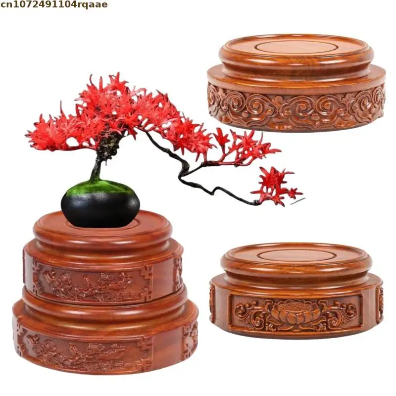 

3 Types Carved Pattern Wooden Standing Flower Base Bonsai Holder Plant Shelf Vase Flower Pot Sorting Table Stand Plant Scaffold