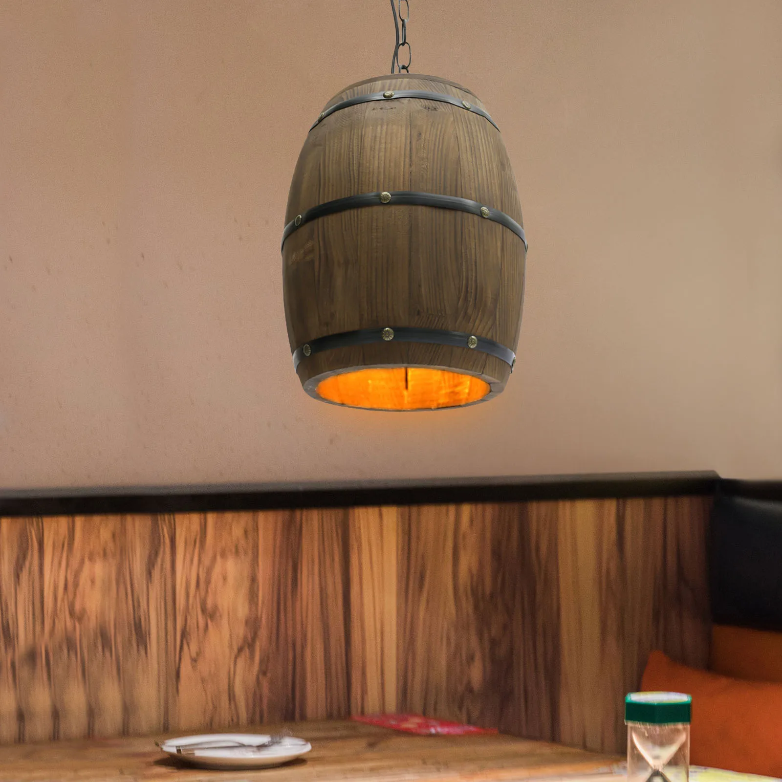 

Retro Wine Barrel Pendant Light E27 Wood Vintage Ceiling Lamp With 90 Cm Adjustable Chain Brown Decorative Chandelier For Café