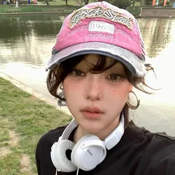 2023 New Y2k Baseball Cap Korean Version Spring and Summer Sunscreen Sunshade Old Denim Women's Hats Hole Pink Caps for Men