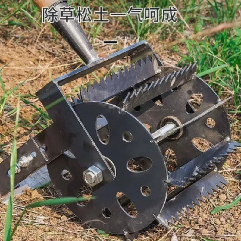 New wheeled weeding artifact multi-functional hand push loosen soil hoe micro tiller loosen soil