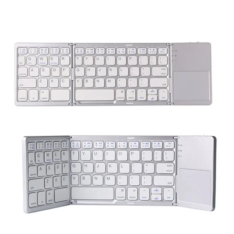 【Home-Accessories】Portable Mini Three Folding Bluetooth Keyboard Wireless Foldable Touchpad Keypad for IOS,Android, Tablet Silv