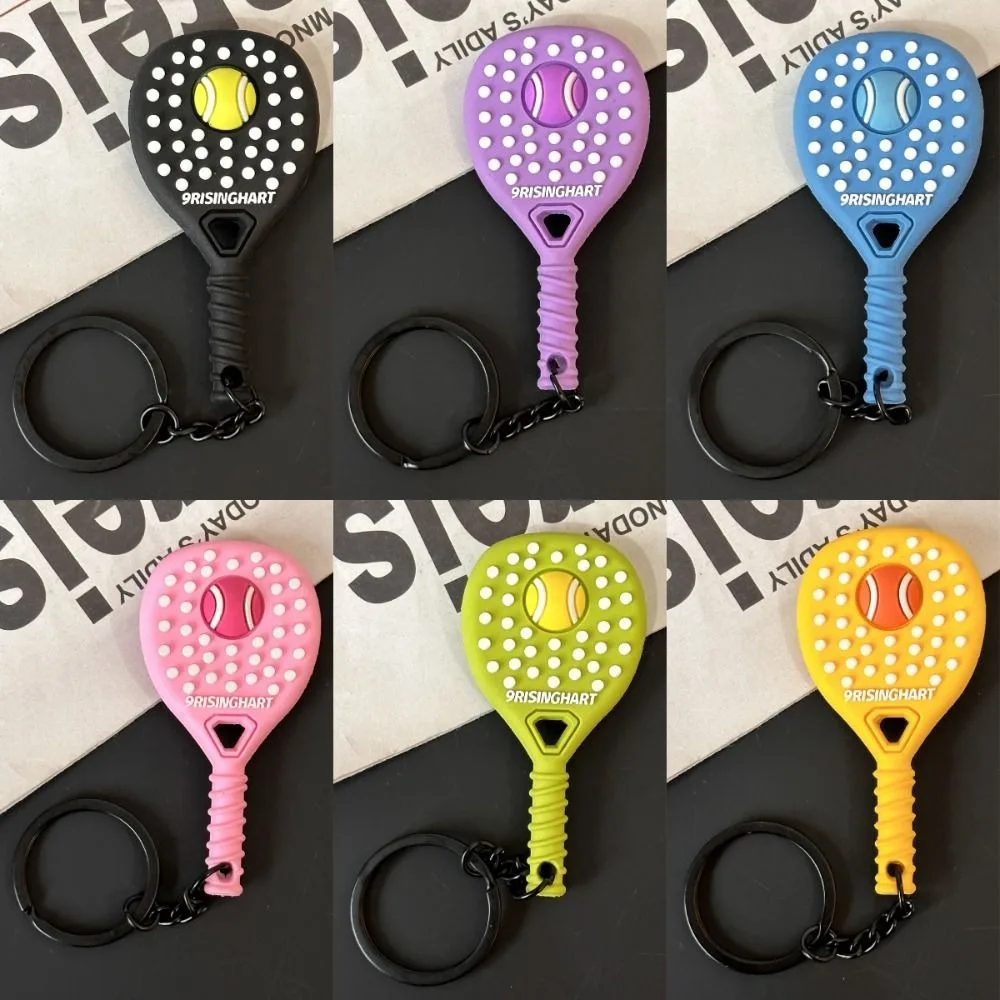 Creativity Mini Tennis Racket Keychain Soft Rubber Dopamine Sports Key Ring PVC Lifelike Racket Bag Pendant Fashion Gifts