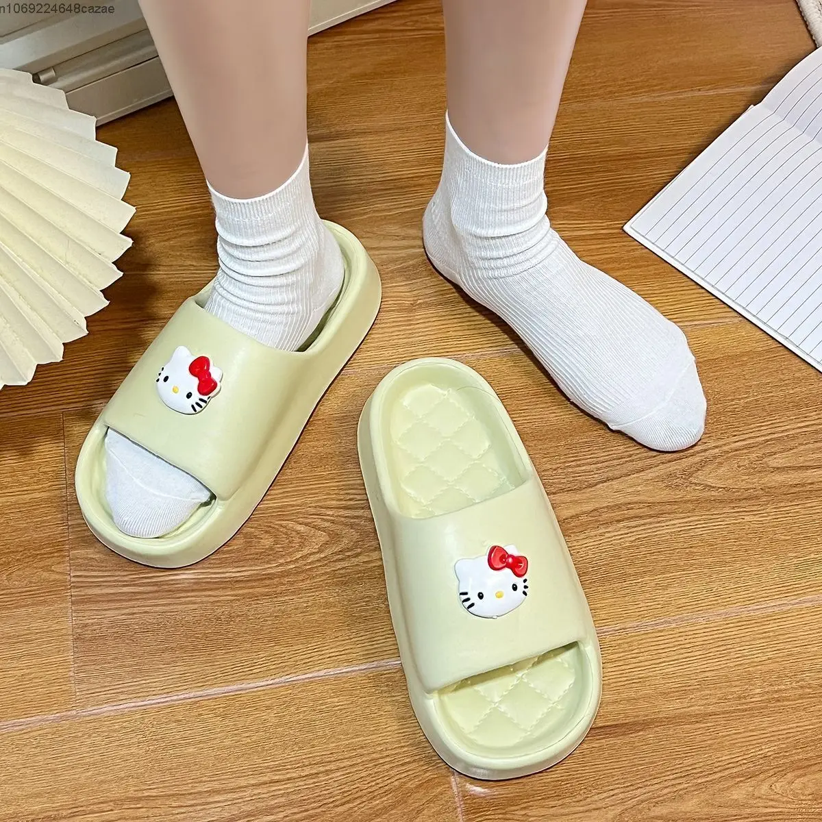 Sanrio Hello Kitty Cute Slippers Women Home Anti Slip Summer Thick Sole Outdoor Slippers Y2k Girl Cartoon Korean Fashion Shoes