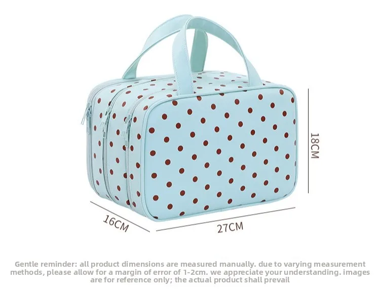Polka Dot Make-up-Tasche mit großem Fassungsvermögen, tragbarer Reise-Kosmetik-Organizer, wasserdichte Hand-Kulturtasche für Damen – Detail 8