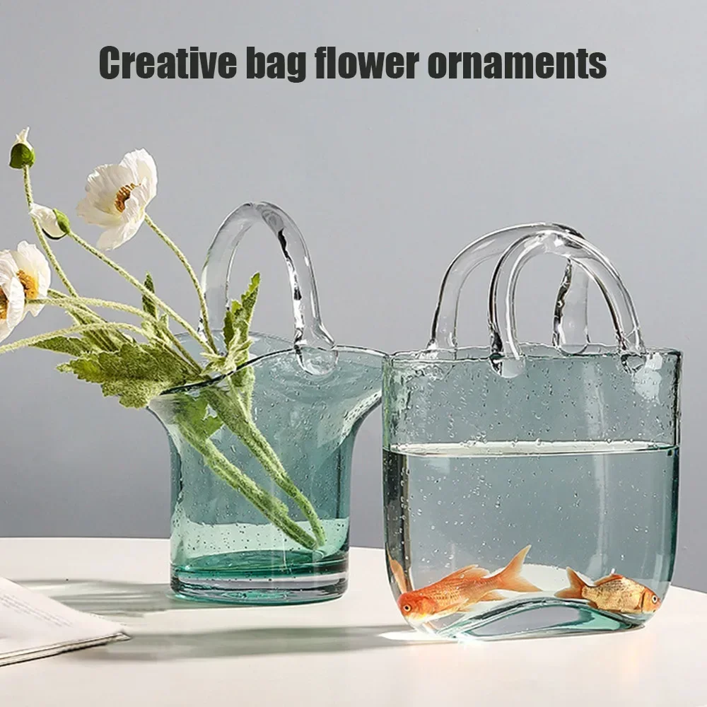 Creative Clear Glass Vases Fish Tank Decoration Bubble Flower Handbag Bag Glass Jar For Table Centerpieces Floral Arrangement