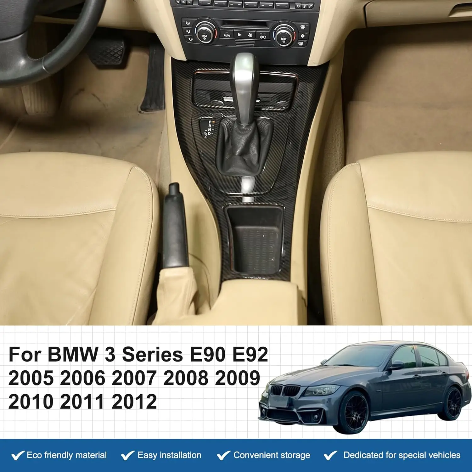 

LHD ABS Carbon Fiber Car Center Console Gear Shift Frame Panel Trim For BMW 3 Series E90 E91 E92 E93 2005-2012 Car Accessories