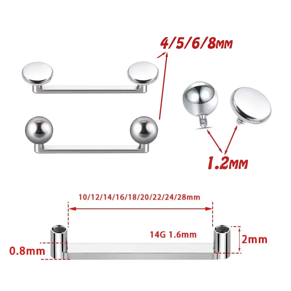 1/5/10Pcs F136 Titanium Surface Double Ball Plane Nail Anchor Nail 14G Internal Thread Long Buried Nail Body Piercing Jewellery