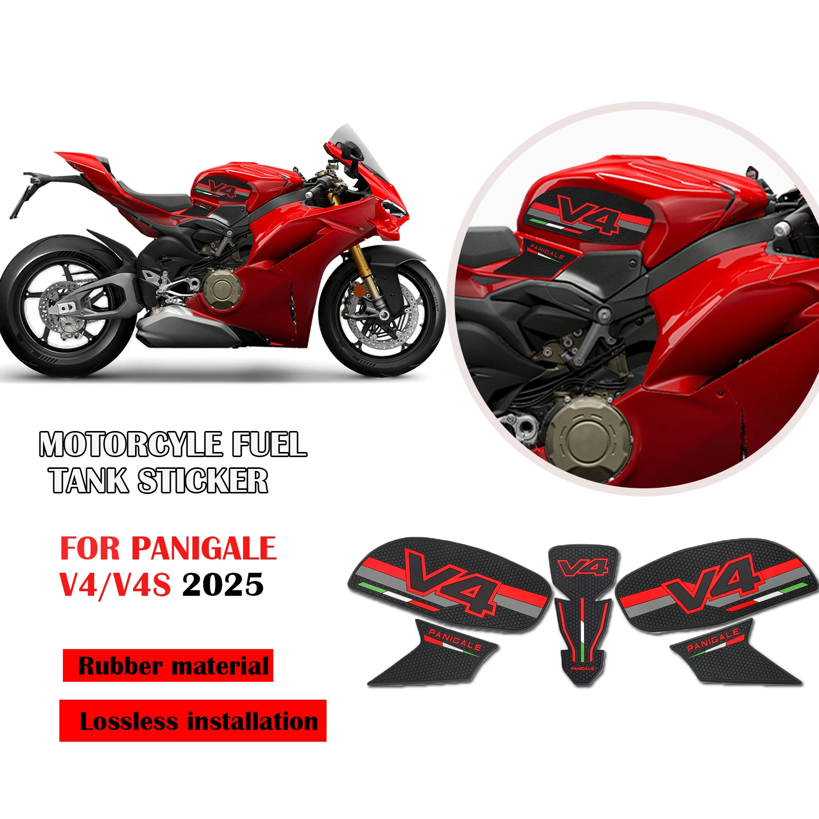 

Для Panigale V4 V4S Streetfighter V4 V4S 2025 мотоциклетные накладки на топливный бак, тяговые накладки на топливный бак, нескользящие боковые наклейки на топливный бак
