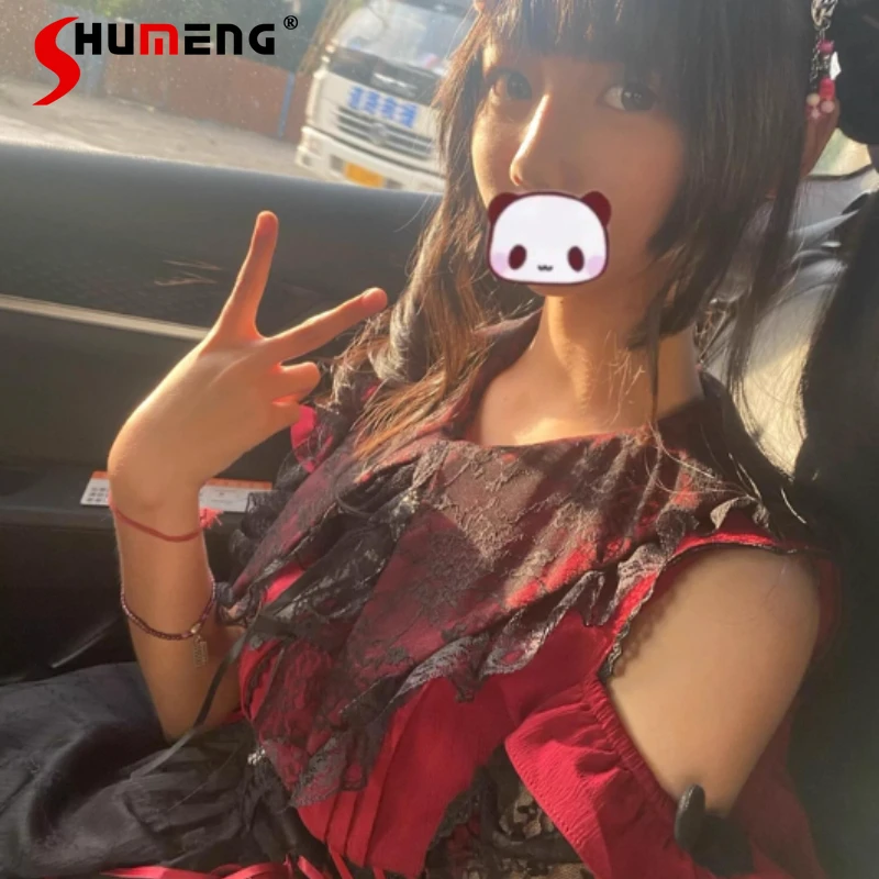 

Fashion Sweet Design Mass-Produced Outfit Off-Shoulder Shirt And Skirt Two-Piece Set Subculture Japanese Rojita Y2k Cute Suit