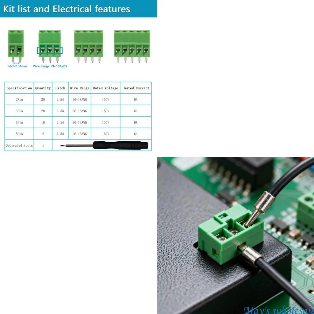 

52Pcs PCB Mount Screw Terminals Block 2.54mm Pitches Straight Pin 2/3/4/5Pin PCB Screw Terminals Block Connectors Easy Use 448A