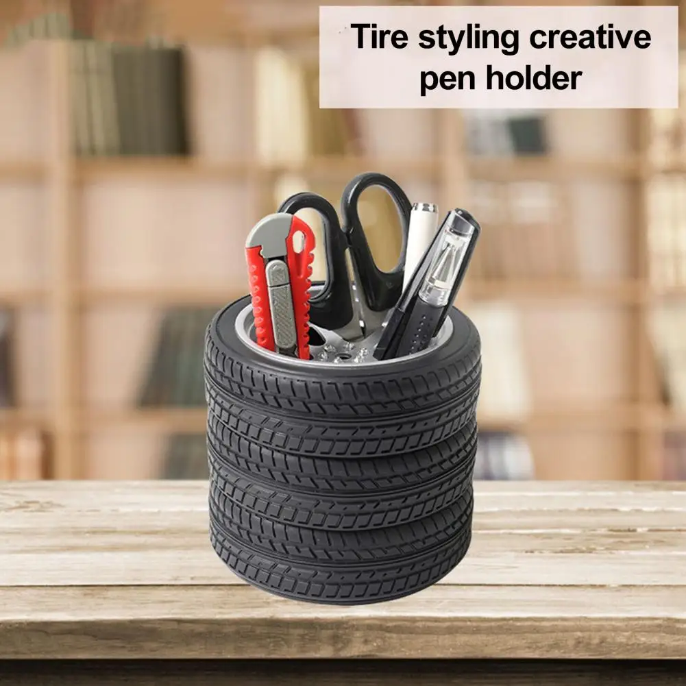 Arbeits bereich Dekoration realistische reifen förmige Stift halter für Schreibtisch Schreibwaren langlebige Autoreifen Bleistift halter für Büro dekor schwarz
