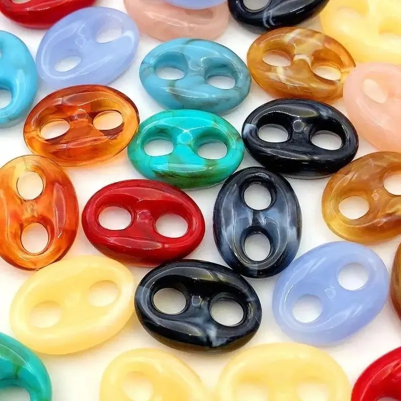 10 piezas de cuentas de resina ovaladas con dos agujeros, diseño de concha de tortuga, conectores de resina para accesorios de fabricación de joyas y cadena de bolso DIY.