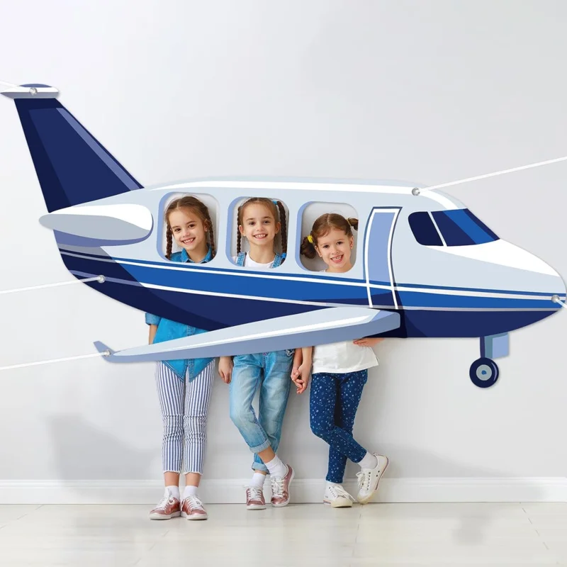 1pc, 2D flat, airplane-shaped photo prop, selfie frame, birthday decoration, airplane-themed photo prop, background banner, wsj