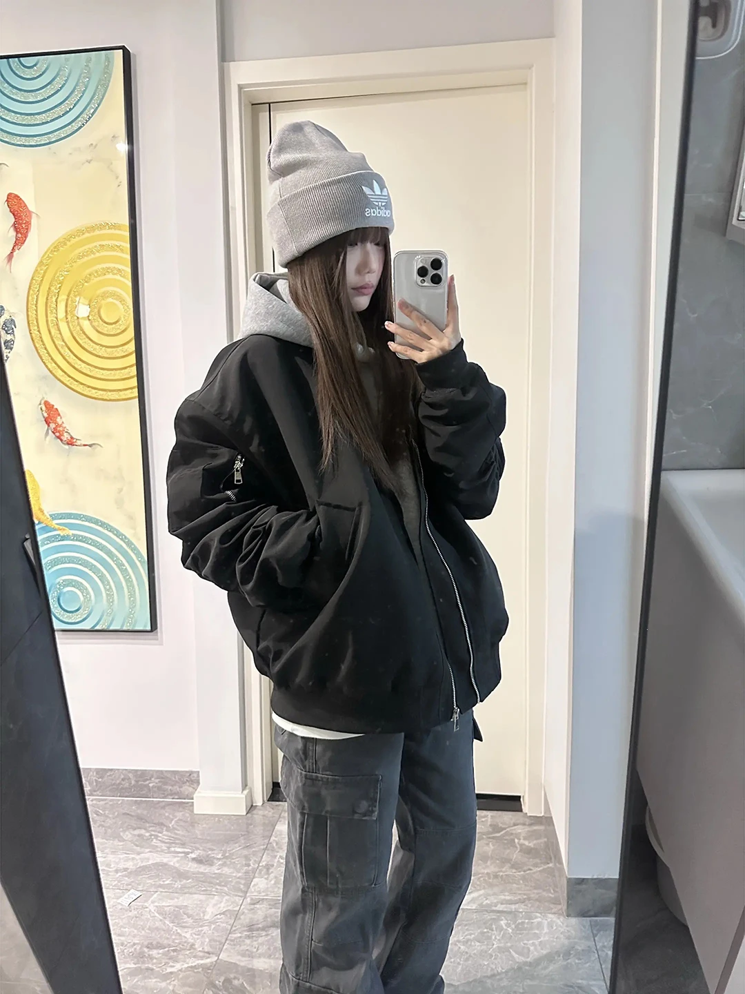 

Black American Style Baseball Thickened Jacket Cotton Coat Men Women Winter Warm Zipper Closure Standard Fit Polyester Fiber