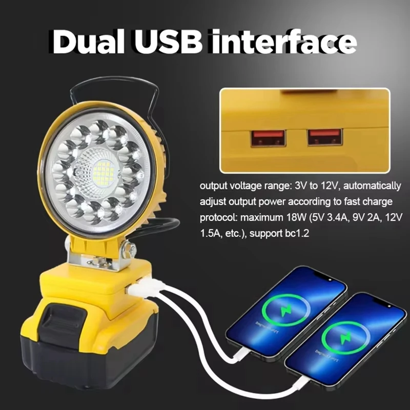 LED 작업등 USB 충전식 미니 휴대용 도구 램프, 손전등 캠핑 램프, 디월트 리튬 배터리용