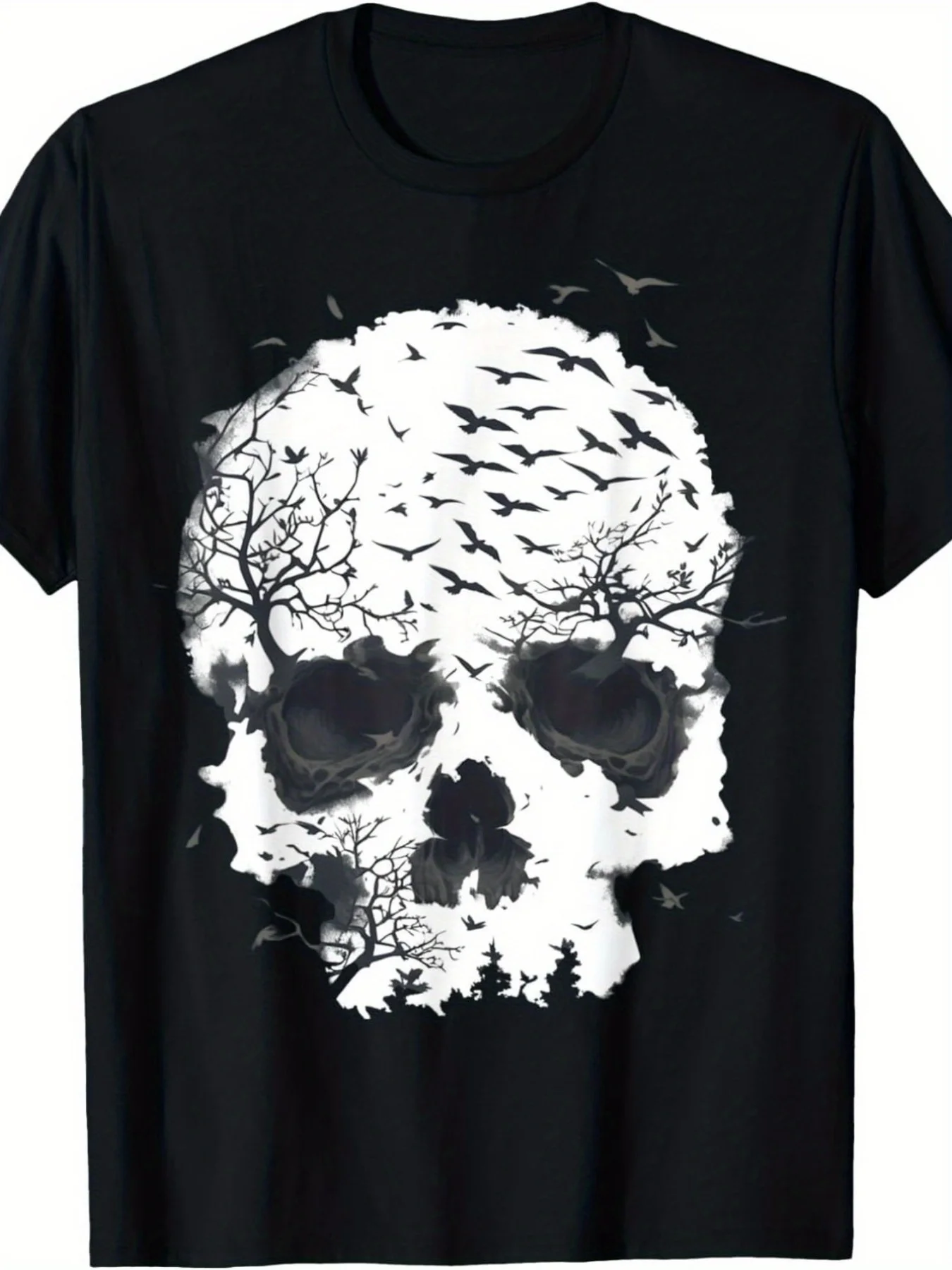 Men's & Women's Gothic Skull & Bat Wing TShirt Black White Bone Tree Print with Crowns Round Neck Casual for Halloween Christmas Costume Party Unisex YearRou Parties Beach & Sports Outdoor Clothing | All-Season Casual Wear