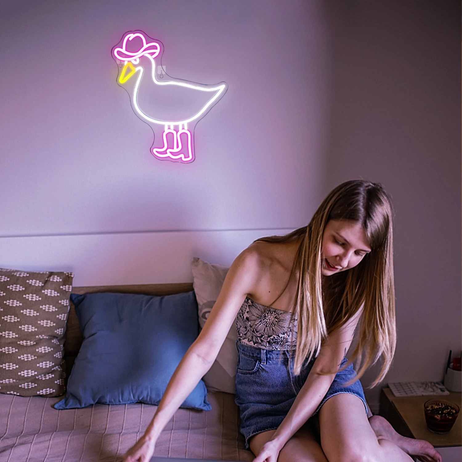 Imagem -05 - Pato Cowboy With Led Boots Sinal de Néon Rosa Branco Vaqueira Decoração do Quarto Quarto Casa Bar Menina Menino Acrílico