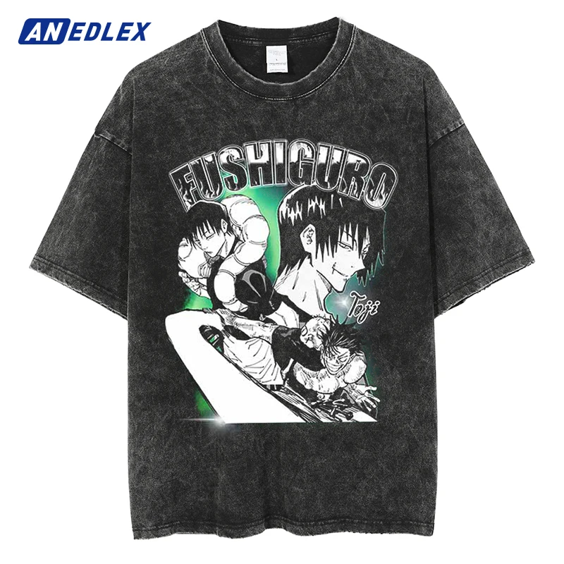 

Men Oversized Japanese Anime Graphic Print T-Shirt Hip Hop Streetwear 2024 Summer Harajuku Cotton Loose Shirts Tops Tees