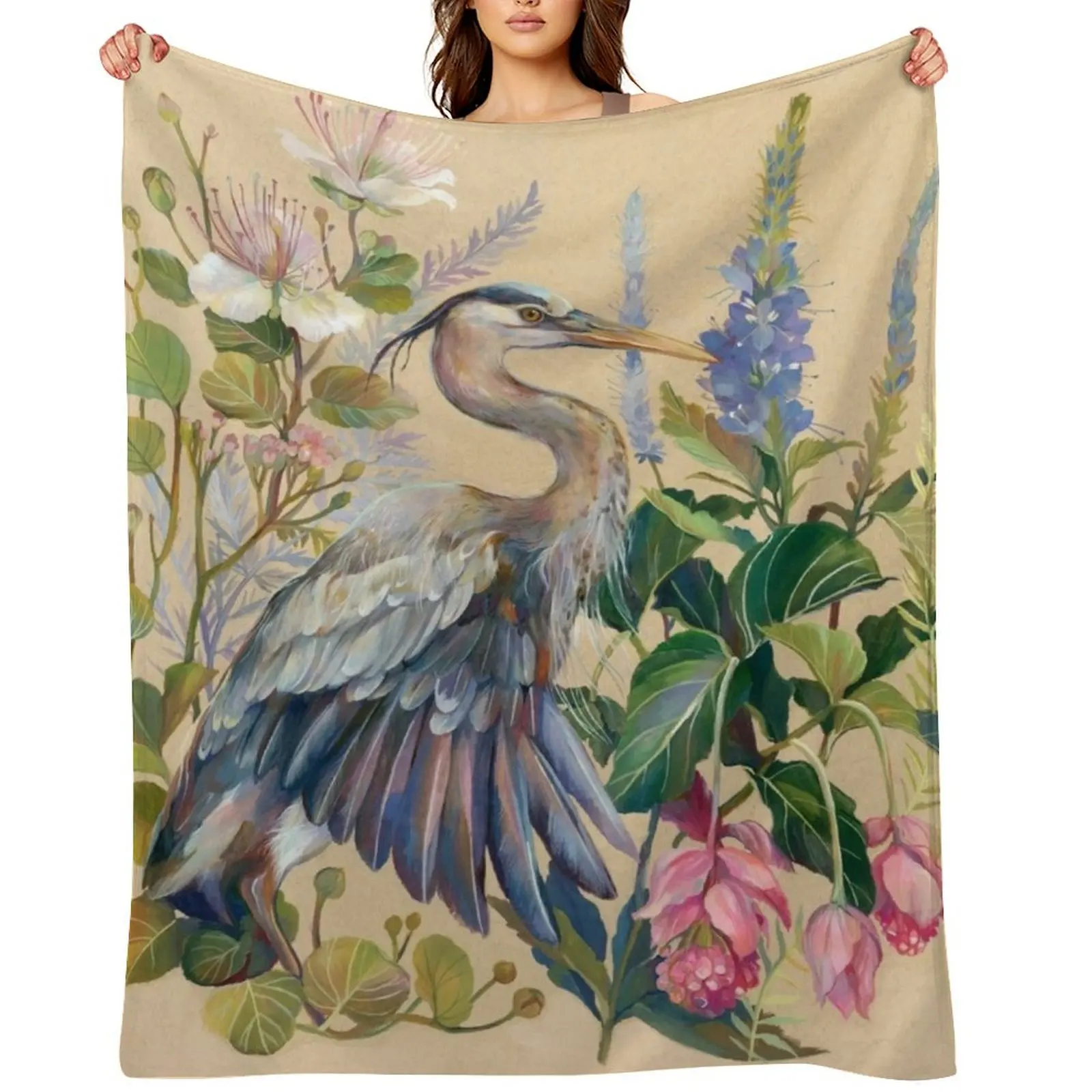 

Blue Heron Floral Throw Blanket Sofa Quilt Decorative Sofas Bed linens Moving Blankets