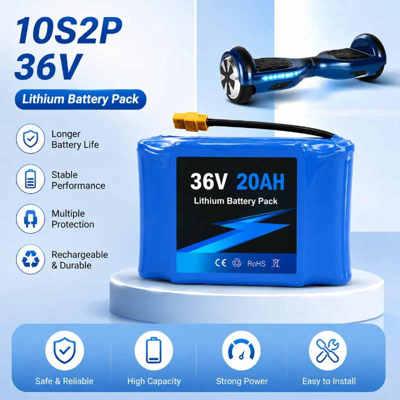 Wiederaufladbarer 36V Lithium-Ionen-Akku 10S2P 10Ah 20Ah mit Schutzplatine für Elektro-Balance-Scooter Smart Zweirad-Roller EU Lokaler Schnellversand