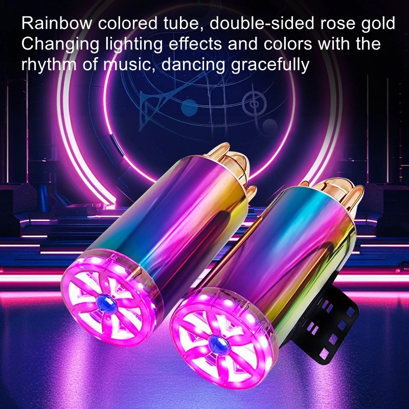 Motorcycle Subwoofer with Exhaust Pipe-Style Design, Iridescent Lighting, Deep Bass, and Dual-Channel Simulated Exhaust Sound