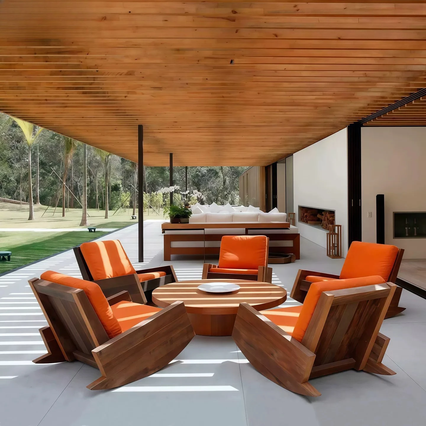 Nordic style solid wood outdoor sofa set modern simple courtyard leisure chair combination high sense