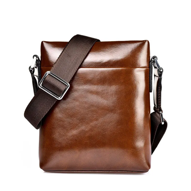 Casual and Trendy Shoulder Bag, Men's Crossbody Bag, Oil Leather, Solid Color POLO, Business Travel, Retro Vertical Square Shape