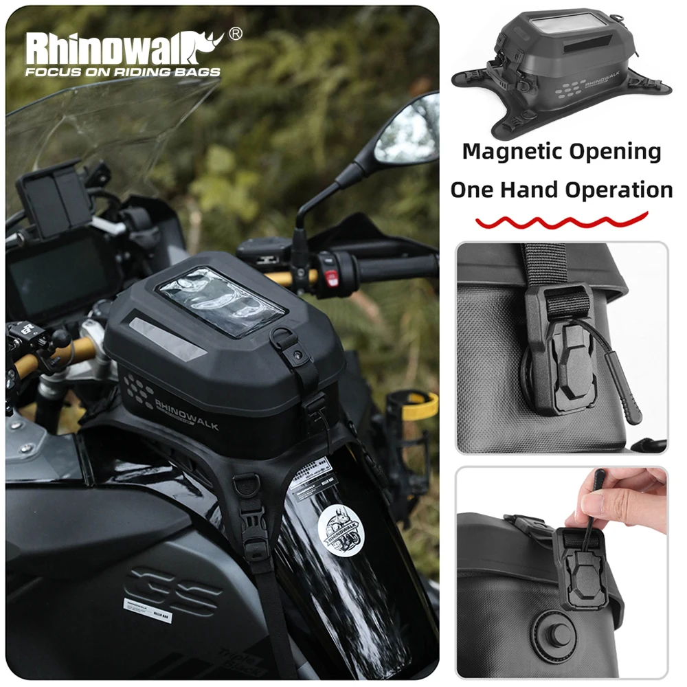 

Rhinowalk Motorcycle Tank Bag 5.6L Touch Screen Phone Bag Waterproof Detachable Lid Camera Drone Backpack Storage Tool Bag