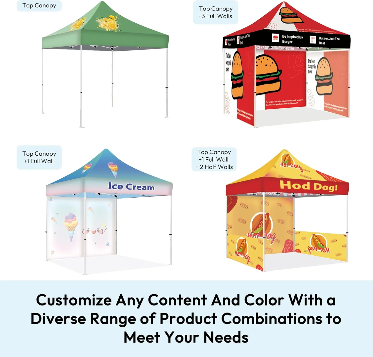 Custom Canopy Tent 10x10 with Logo, Personalized Pop Up Tent Packages for Trade Shows, Markets, Events for Business Advertising