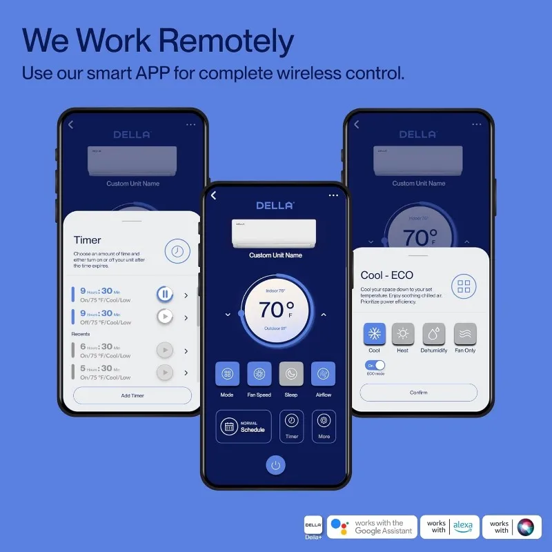 18000 وحدة حرارية بريطانية واي فاي ميني سبليت تيار متردد يعمل مع أليكسا 19 SEER2 تبريد حتى 1000 قدم مربع 1.5 طن مضخة حرارية مشحونة مسبقًا وتركيب 16.4 قدم