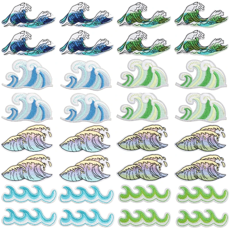 

Summer Blue Green Sea Ocean Waves Iron-on Sew Embroidery Badge Patches DIY T-shirt Hat Backpack Clothing Appliques Sticker